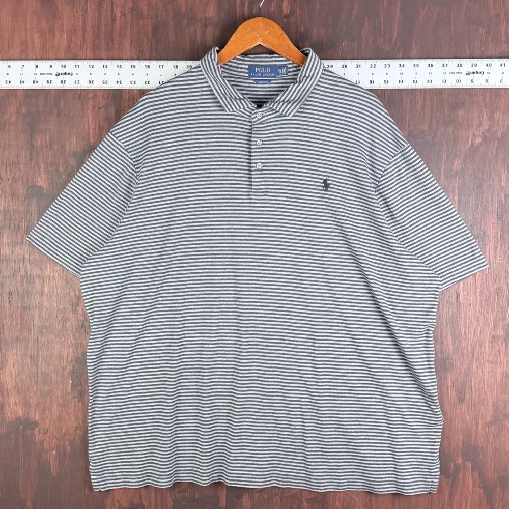 Polo Ralph Lauren Classic Fit Striped Short Sleeve Polo Shirt Grey White Men 2XL